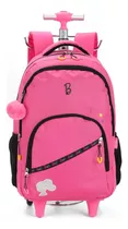 Mochila Escolar Infantil/juvenil De Rodinhas Barbie Rosa Desenho Do Tecido Liso