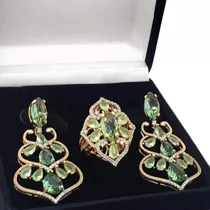 Anel E Brincos Cravejados Cristal Verde Prasiolita 2982 2983