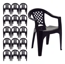 Combo 15 Cadeiras Plástico Preto Tramontina Resistente 154kg
