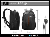 Mochila Antirrobo Impermeable Spica M-90 Usb Porta Notebook Color Negro Diseño De La Tela Poliéster