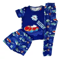 Pijama Niño 3 Pzs Short, Playera Y Pantalón Niño Extra Suave