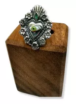 Anillo Corazón Milagrito Esmeralda Ojo Dios Plata Artesanal