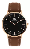 Relógio Minimalista De Couro Bronx Black Rosé Gold 40mm Cor Da Correia Marrom Cor Do Fundo Preto