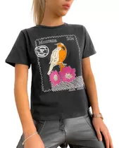 Remera Mujer Nueva Algodón Montana Bird Negra Talle S