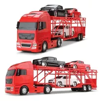 Caminhão Cegonheira Diamond Truck Com 3 Pick Up De Fricção Cor Vermelho