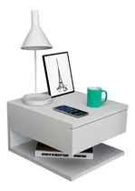 Mesa De Luz Flotante Con Cajon Estilo Nordica Color Blanco