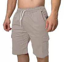 Bermudas Cargo Gabardina Hombre Verano Colores Elastico