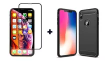 Funda Tpu Carbono + Templado Compatible Con iPhone X / Xs