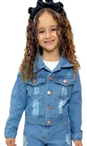 Jaqueta Jeans Infantil Menina  Feminina  Destroyed 4 Ao 12