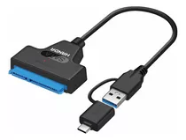 Cable Sata Usb Adaptador Tipo C Y 3.0 Doble Salida Disco Ssd Negro