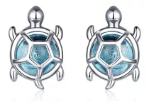 Aretes Broqueles Tortuga Plata 925 Baño De Platino Zirconia