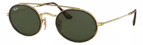 Anteojos De Sol Ray-ban I-shape Oval Double Bridge Extra Large Con Marco De Metal Color Polished Gold, Lente Green De Cristal Clásica, Varilla Polished Gold De Metal - Rb3847n