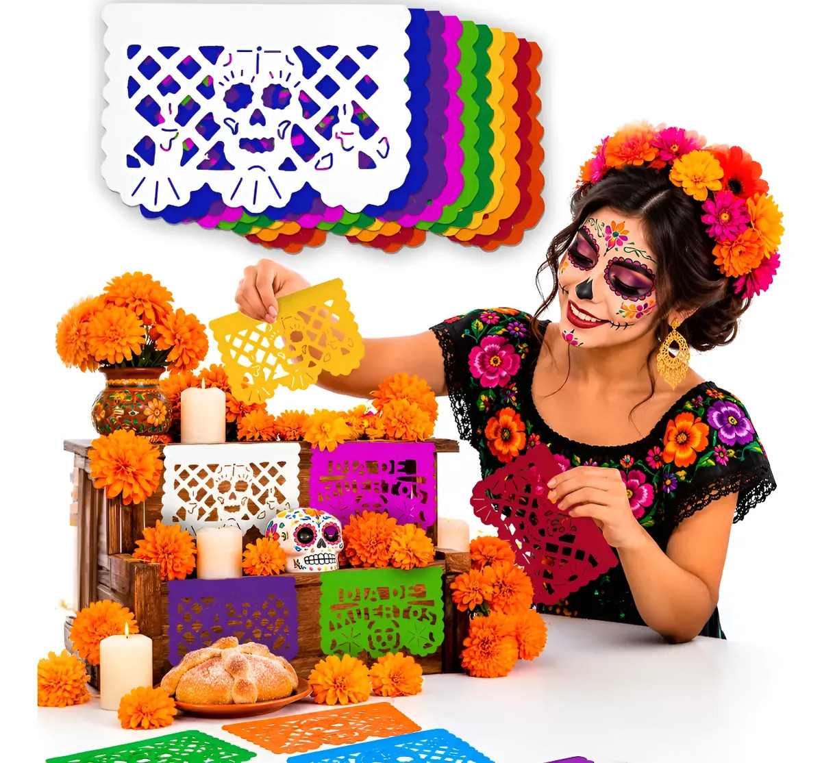 100 Papel Picado Mini 18x12cm Día De Muertos Ofrenda Multicolor 100 Papel Picado Cartera