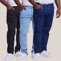 Kit Com 3 Calça Jeans Masculina Tamanho Grande Plus Size