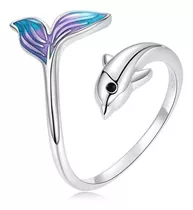 Anillo Delfin Ajustable Multicolor Plata 925 Mujer 