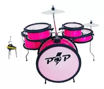 Bateria Acústica Infantil Completa Luen Pop Com Acessórios Cor Rosa