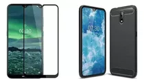 Funda Fibra De Carbono + Templado Compatible Con Nokia 2.3