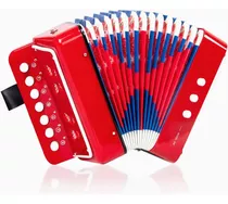 Acordeon Musical Infantil 7 Botones Y 2 Bajos Rojo