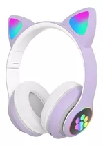 Auriculares Gamer Inalámbricos Cat Stn-28 Morado Con Luz Led