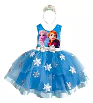 Disfraz Vestido Niña Bonito Frozen Ana Y Elsa Fiesta Cumpleaños Con Diadema