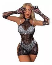 Body Con Brillo Strass Red Importado Manga Larga Tendencia