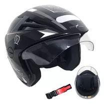 Capacete Motoqueiro Aberto Thunder Stell Preto Branco Tam 60