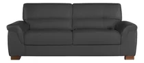 Sillon Sofa Living 3 Cuerpos 100% Cuero Patas De Madera Color Gris Diseño De La Tela Liso