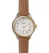 Shinola Runabout Light Silver Dial Tan Leather Watch, 36mm 