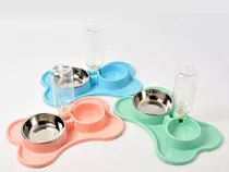 Dispensador Doble Plato Comida Mascotas Perro Portatil