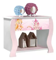 Muebles Web - Mesa De Luz - 1 Cajón - Infantil - Diseño Princesa - Blanco/rosa