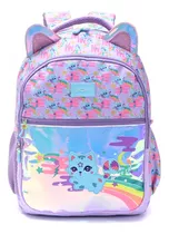 Mochila De Espalda Gato Holograma 17 Escolar Skora Color Lila