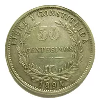 Uruguay Antigua Moneda 50 Cents. 1894 Plata Impecable Estado