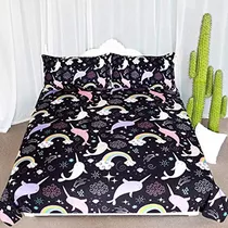 Arightex Narwhal Bed Set Rainbow Dolphin Bedding Twin 3 Piec
