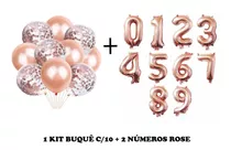 Kit C/10 Balão Bexiga Rose Gold + 2 Balão Números Rose 40cm 