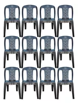 Kit 12 Cadeiras Plástica 154kg Empilhável Preta Ideal Igreja