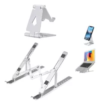 Combo Base Aluminio Para Macbook Notebook + Soporte Celular Color Silver