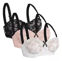 Brasier Paquete 3 Piezas Encaje Sexy Floreado Con Relleno