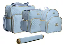 Kit Bolsa Maternidade Plike Baby Feminina Luxo Azul Claro