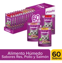 Whiskas Alimento Húmedo Gato 60 Un Sobres Carne Pollo Y Salmón