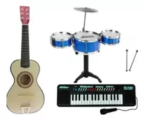 Kit Musical Violão +teclado +bateria Infantil 3 Tambores
