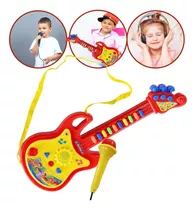 Guitarrinha Microfone Botão Cantar Música Luz Show Crianças