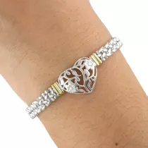 Pulsera Plata Y Oro Corazón Dije Mujer Regalo