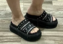 Sandalias Gomones Negras 37 Con Tachas Cuero Ecolog.malena