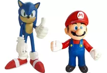 Kit Boneco Sonic 26cm Super Mario 22cm Articulados Na Caixa