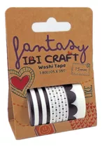 Cinta Adhesiva Washi Ibi Craft Black/blanco Y Negro 5m X 15mm 3 Unidades