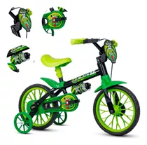 Bicicleta Infantil Masc. Preto/verde Aro12 Nathor+3 Crianças