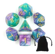 Kit 7 Dados Rpg Galaxia D&d D4 D6 D8 D10 D10% D12 D20 Bolsa