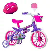 Bicicleta Feminina Infantil Aro12 + Capacete + Buzina Nathor