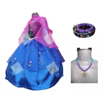 Vestido Disfraz Princesa Ana Frozen Disney Pulsera Y  Collar