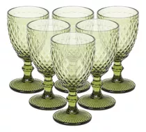Set 6 Copas De Vidrio 300ml Cóctel Vino Vintage Cristal Color Estilo Diamente Verde